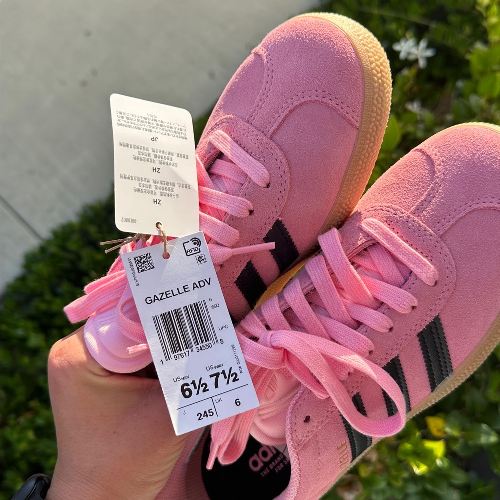 adidas Gazelle Pink Suede Sneakers with Black Stripes and Gum Sole - Picture 3 of 7